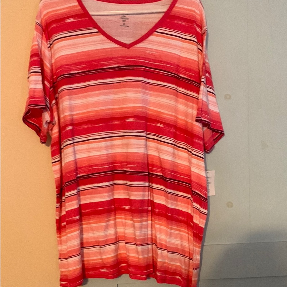 Croft & Barrow
THE CLASSIC TEE
Pink and White Striped V-Neck Top
Brand New